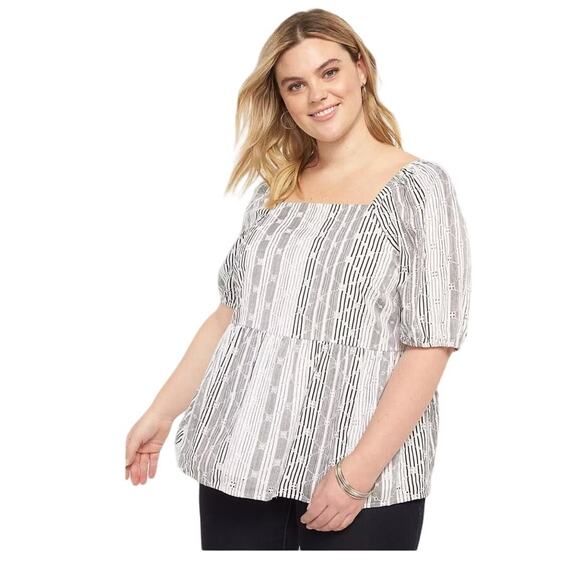 Lane Bryant Short Sleeve Square Neck Eyelet Peplum Top, Plus Size 16 - Picture 2 of 8